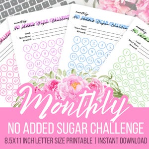 No Added Sugar Challenge Printable | Healthy Habit Tracker | Sugar Detox | No Sweets  | Avoid & Quit Added Sugars | Weight Loss | Planner