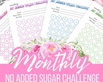 No Added Sugar Challenge Tracker: Monthly Habit Printable (Digital Download)