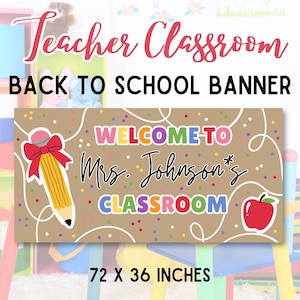 Modelo de banner de boas-vindas para professores editável | Banner de volta às aulas personalizável | Download instantâneo | Para imprimir ou pintar à mão