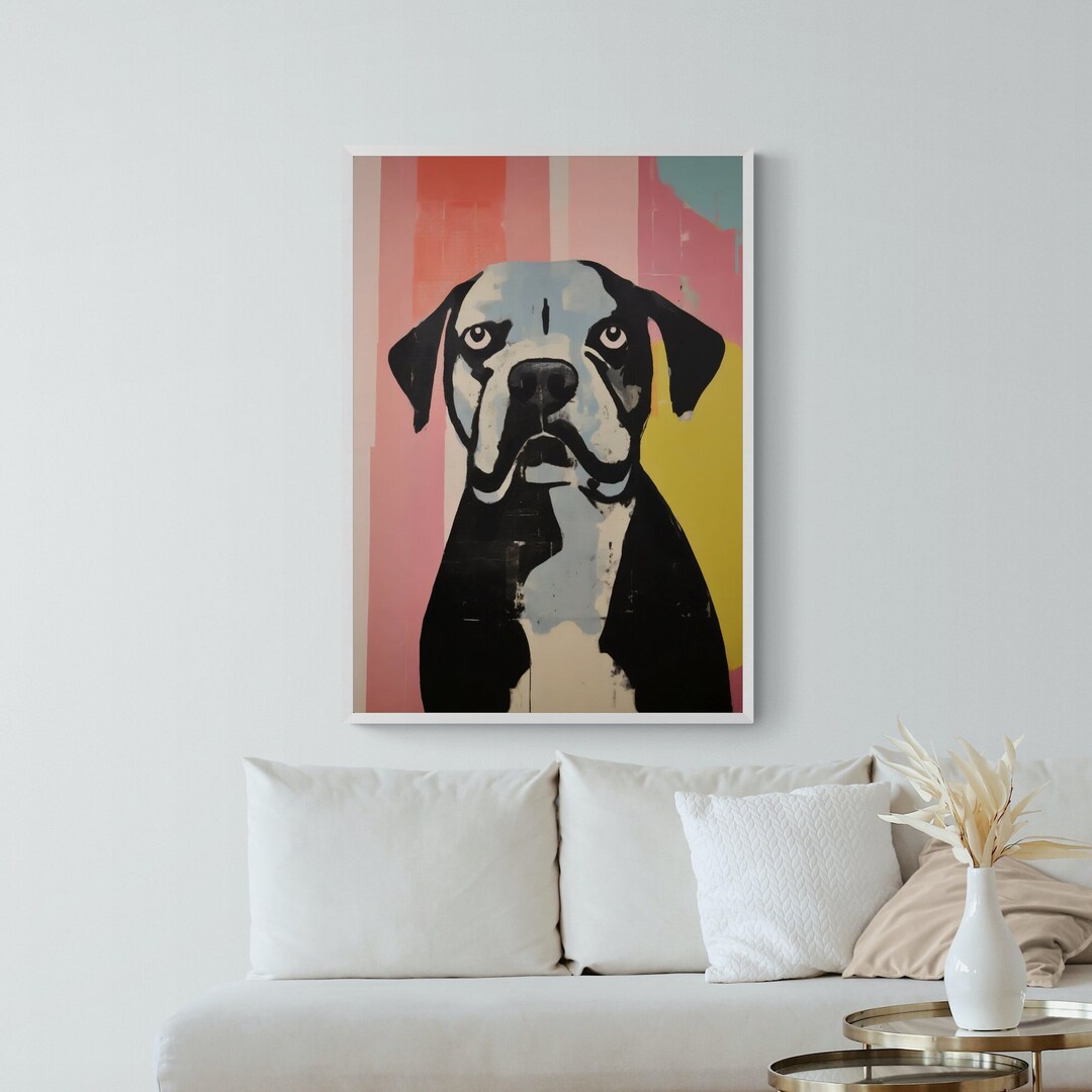 Colorful Boxer Dog Wall Art Minimalist Dog Portrait Painting Etsy