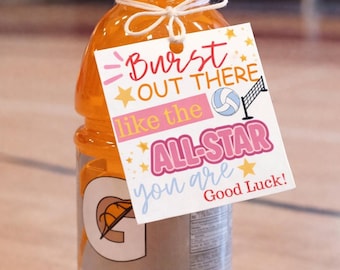 Etykieta na prezent dla drużyny siatkarskiej do wydrukowania dla graczy, etykieta na prezent na szczęście dla mam drużyny, etykieta zachęcająca do sportu do pobrania