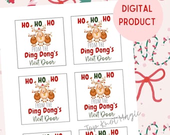 Wyjątkowa etykieta na prezent świąteczny do wydrukowania, prezent świąteczny dla sąsiada, zabawny prezent dla sąsiada, Ho Ho z etykiet Ding Dongs