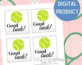 Tagi na szczęście w tenisie, tagi lub etykiety na smakołyki dla drużyny tenisowej, która ma zamiar rozegrać świetny mecz, drukowane upominki na imprezy sportowe, torby na przekąski i upominki