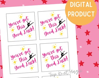 Wydrukowane etykiety na szczęście taneczne, etykieta na prezent, etykieta na konkurs taneczny/recital, etykieta na upominek, natychmiastowe pobranie pliku PDF, torba na smakołyki z okazji dnia zawodów