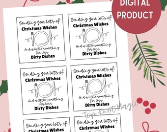 Etykieta prezentowa „Życz mniej potraw” do druku, do natychmiastowego pobrania, prezent dla gospodyni, plik PDF do pobrania, prezent z papierowego talerza