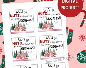 Etykieta prezentowa „Boże Narodzenie orzechy”, etykieta „idź na całość bez Ciebie”, etykieta prezentowa „Sąsiad na Boże Narodzenie”, natychmiastowe pobranie