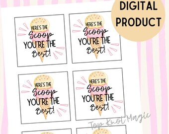 Letni prezent dla nauczyciela, oto co jest grane, jesteś najlepszy, lody, etykiety upominkowe, koniec szkoły, PTA, pracownicy PTO do wydrukowania