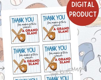 Baseball Game Day Team Geschenkanhänger SOFORTIGER DOWNLOAD Druckbare Good Luck Big Game Day Leckerli Snacktasche, Trainer Wertschätzung, Grand Slam Saison