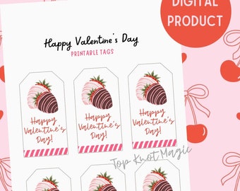 Druckbare Erdbeeren Valentinstag Karten, Kinder Klassenzimmer Valentinstag Karten, Lehrer Geschenk, Ehemann Valentinstag Geschenkanhänger