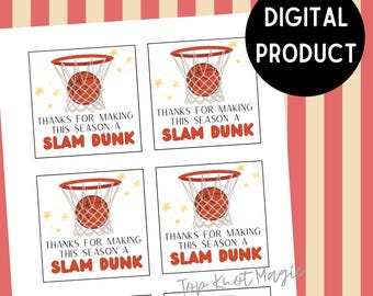 Basketball-Trainer Danke Geschenkanhänger, Schulsport Go Team Leckerli-Tag, druckbare sofort-DOWNLOAD, Basketball-Trainer Slam Dunk-Saison,