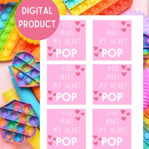 Printable You Make My Heart Pop Valentine Tag, Popit/Fidget Valentine Gift Tag, Classroom Valentine Tag, Square Valentine&#39;s Day Tag,
