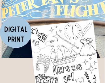 Peter Pan inspiriert Instant Download Färbung Seite, Here We Go, Adventure