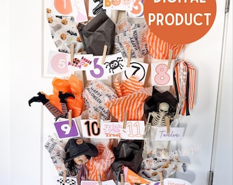 Halloween-nedräkning för barn, utskrivbar Halloween-adventskalender, 24-dagars Halloween-aktivitetsnedräkning, direkt nedladdning