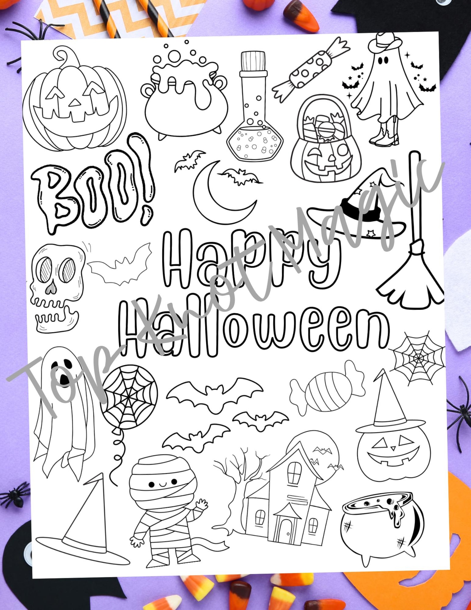 Halloween Coloring Page for Kids, Halloween Party, Spooky Coloring ...