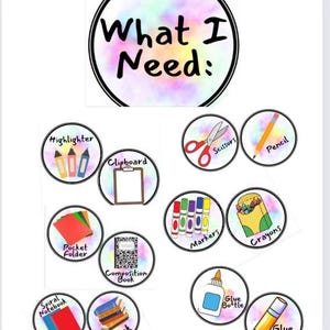What I Need Classroom Signs, Supply Cards, Visual Supplies Cards, School, Digital File, Direction Display, Ready to Download, pdf print file