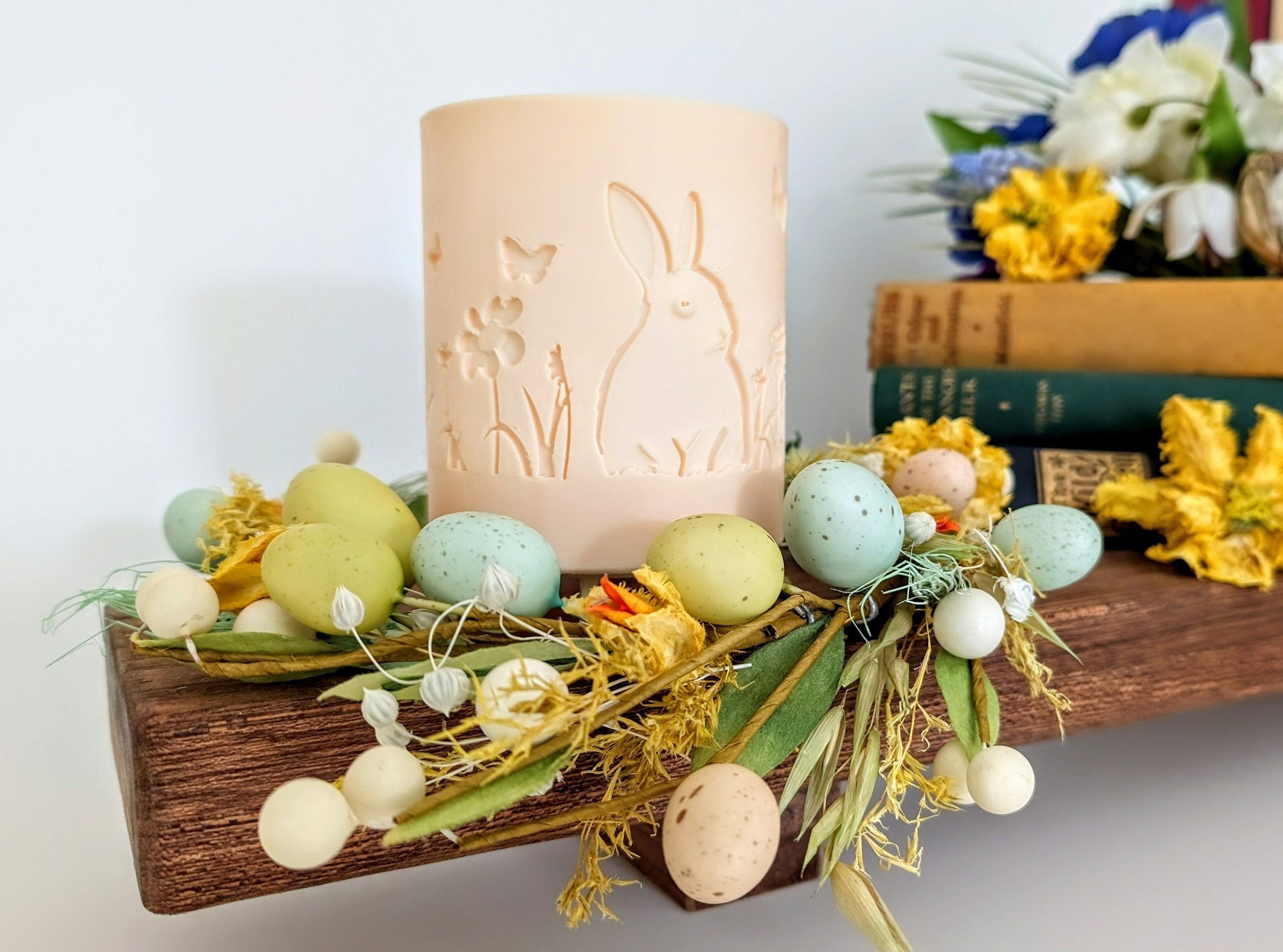 Easter Floral Egg Candles Set of 2 – Decorative Spring Gift, Bunny Egg Candle Set, Easter Home Decor