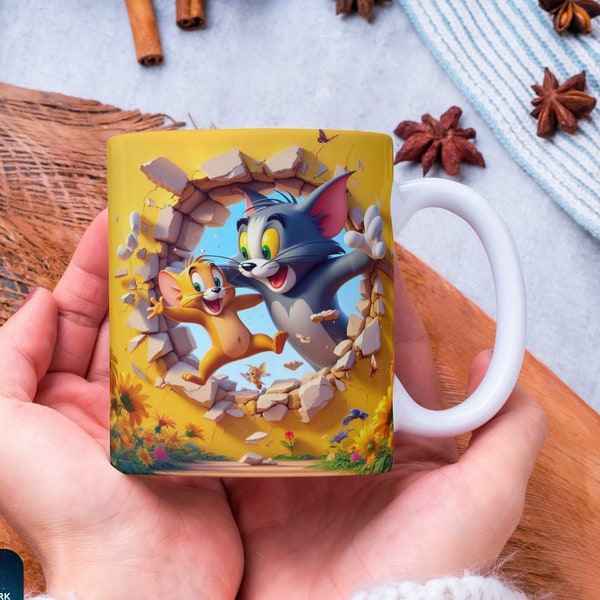 3D Mouse and Cat Mug Wrap,Cartoons Digital Mug Wrap Template,Instant Download Coffee Mug Design,11oz&15oz Mug Templates,Mug Press PNG Design