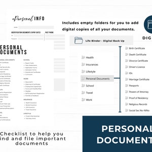 Personal Documents with checklist and digital folders to organize your digital copies by house member