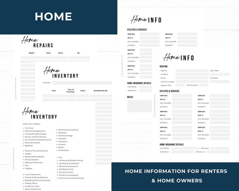 Home information for owners and renters, utilities, home repairs, home inventory