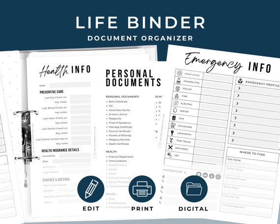 Life Binder & Emergency Planner: Fillable PDF Document Organizer | Home Gift, Realtor Closing Gift | Printable and Digital Back up | LB15