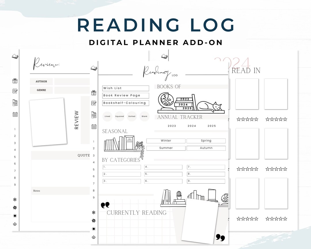Simple Reading Log Digital Book Organizer With Journal Pages to Review