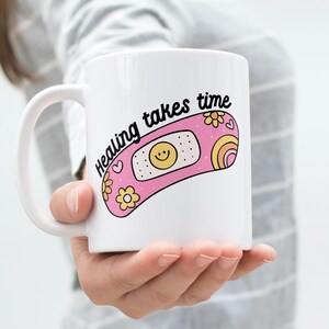 Healing Takes Time PNG: Smiley Face Band-aid Mental Health Design (Digital Download) for Sublimation Stickers Tshirts Mugs Totes image 4