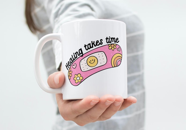 Healing Takes Time PNG: Smiley Face Band-aid Mental Health Design (Digital Download) for Sublimation Stickers Tshirts Mugs Totes image 4