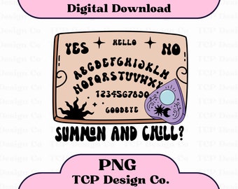 Summon And Chill PNG: Rolig, läskig Ouija-brädedesign för Halloween (digital nedladdning) för sublimeringsdekaler, t-shirtmuggar
