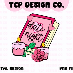 Cita nocturna con libros PNG Diseño digital para pegatinas, sublimación, camisetas, tazas, bolsos, amantes de los libros, bibliófilos, lectores de libros, fantasía romántica