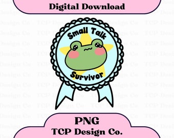 Diseño digital PNG de superviviente de conversaciones informales para pegatinas, camisetas, tazas, bolsos, divertido, salud mental, introvertido, AuDHD, cinta