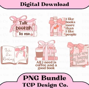 Hübsches rosa Bücherwurm Bundle PNG digitales Design für Aufkleber Sublimation Tshirts Tassen Totes Cute Bibliophile Booktrovert Reader lesen