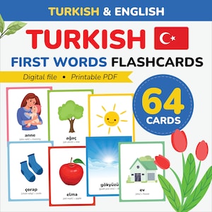 Cartes mémoire turques premiers mots apprendre la langue turque Vocabulaire turc imprimable Alphabet turc Cadeau maman turque pour enfant Enseignant préscolaire