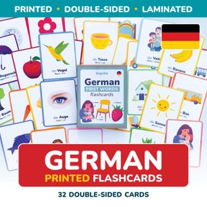 印刷されたドイツ語のフラッシュカード ドイツ語を学ぶ ラミネート加工された最初の単語 ドイツ語を学ぶ 語彙カード ドイツ語の文字 ギフト 子供