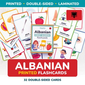 Cartões de memória albaneses IMPRESSOS primeiras palavras Língua albanesa Aprenda albanês laminado aprenda vocabulário da língua albanesa Cartão Letras albanesas