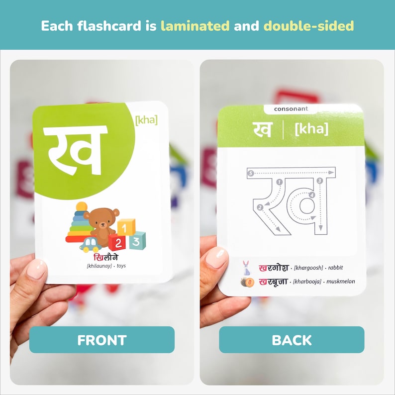PRINTED Hindi Alphabet Flashcards Laminated First Words Learn Hindi ...