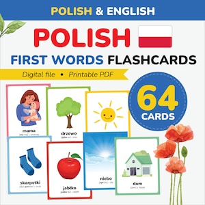 Polish flashcards first words learn Polish Language Polish vocabulary printable Bilingual Cards with Pronunciations Polish gift Flash Cards