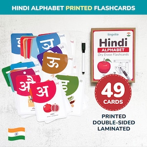 Les premiers mots plastifiés de l'alphabet hindi sont imprimés pour apprendre la langue hindi, le vocabulaire de l'Inde, les cartes bilingues pour l'apprentissage de l'hindi à Varnmala