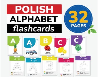 Polish alphabet flashcards tracing Polish letters Language Polish vocabulary printable Bilingual Cards Pronunciations learn Polish Polski