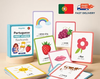 PRINTED Portuguese flashcards first words Portuguese Language Learn Portuguese Baby Gift vocabulary Portuguese Letters Kids Preschool