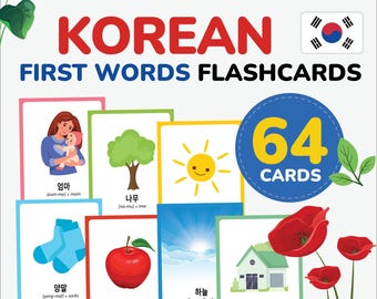 Korean first words flashcards learn Korean Language Korean vocabulary printable Korean Alphabet Mom Preschool Korean gift Worksheets Game