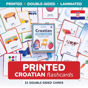 Cartões de memória croata IMPRESSOS Língua croata Aprenda as primeiras palavras croatas laminadas Aprenda o vocabulário da língua croata Cartão Letras croatas