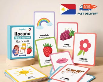 PRINTED Ilocano flashcards first words Ilocano Language Learn Ilocano Baby Gift vocabulary Ilocano Letters Kids Preschool Teacher gift