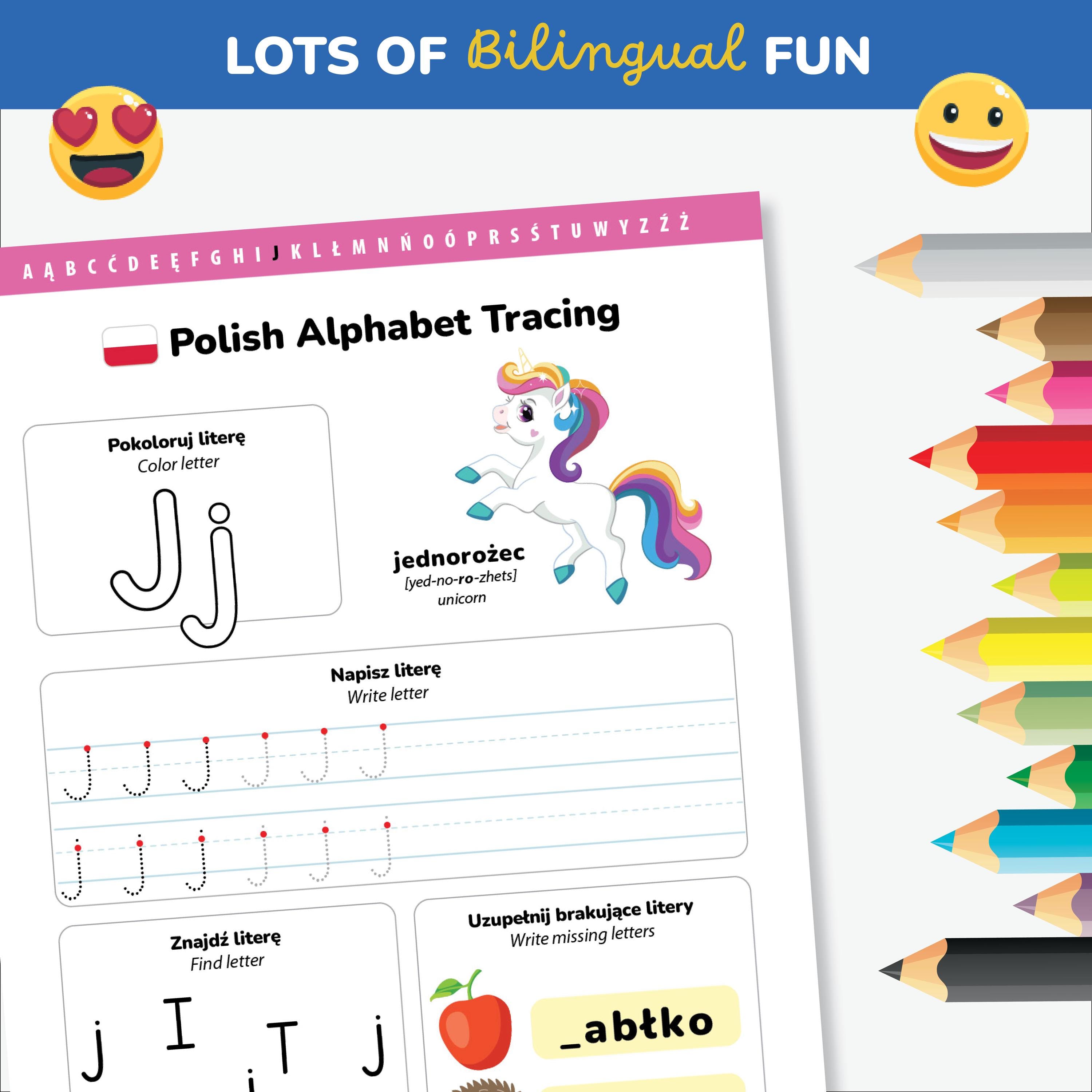Polish Alphabet Tracing Worksheets Handwriting Practice Sheets for Kids ...