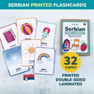 PRINTED Serbisch Lernkarten laminierte erste Wörter Serbisch Sprache Serbisch Wortschatz Zweisprachig Karte Serbisch Lern Serbisch Buchstaben