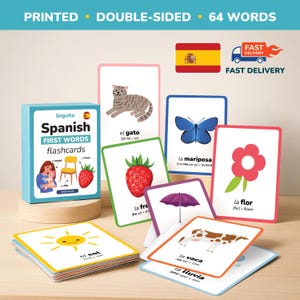 PRINTED Spanish flashcards first words Spanish Language Learn Spanish Baby Gift vocabulary Spanish Letters Preschool kid Teacher Spain gift