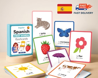 PRINTED Spanish flashcards first words Spanish Language Learn Spanish Baby Gift vocabulary Spanish Letters Preschool kid Teacher Spain gift