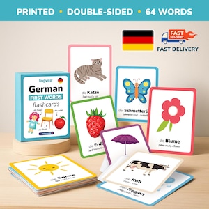 PRINTED German flashcards German Language Learn German laminated first words learn German Language vocabulary Card German Letters Gift Kids