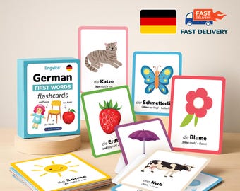 Tarjetas de vocabulario en alemán IMPRESAS para aprender alemán, laminadas, para aprender vocabulario en alemán, regalo para niños