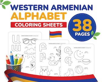 Western Armenian alphabet coloring sheets tracing Armenian letters Language Armenia vocabulary printable Bilingual Cards Pronunciations