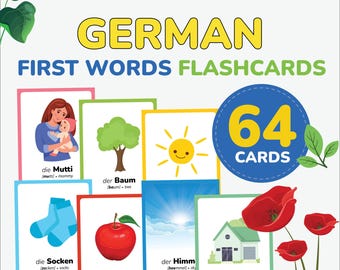 Tarjetas didácticas con las primeras palabras en alemán Aprende alemán Vocabulario alemán imprimible Alemán para niños Alemán para preescolar Tarjetas didácticas para practicar